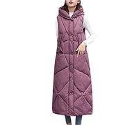 HAOLEI Womens Gilets with Hood Long Hooded Longline Gilets Full Length Quilted Body Warmers Plain Sleeveless Down Jacket Puffer Coat Thermal Vests, Pink, L