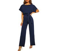 HAOLEI Women's Jumpsuits & Playsuits UK Elegant Loose Fit Boat Neck Jumpsuit Ladies Dungarees Sale Short Sleeve Romper Wide Leg Bib Overalls Clubwear Straight Trousers Pants Playsuit with Belt Party