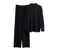 HAOLEI Womens Knit 2 Piece Lounge Wear Sets UK Sale Clearance Long Sleeve Pullover Sweater Tops Elastic Waist Wide Leg Trousers Pants Ribbed Plain Two Piece Outfits Loungewear Ladies Tracksuit Set