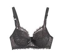 HAOLEI Womens Lace Balconette Bra Full Support Non Wired Wireless Everyday T Shirt Bra Seamless Plunge Comfort Ladies Balcony Minimiser Bras Dark Gray