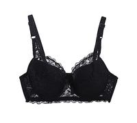 HAOLEI Womens Lace Balconette Bra Full Support Non Wired Wireless Everyday T Shirt Bra Seamless Plunge Comfort Ladies Balcony Minimiser Bras Black