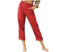 HAOLEI Womens Linen Trousers UK Clearance Capri Lounge Pants Loose Bootcut Trousers with Pockets Breatable Tapered Joggers Spring Casual Elastic Waist Activewear Fashion Tracksuit Bottoms Ladies