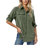 HAOLEI Womens Long Sleeve Shirts Sun Protection Hiking Fishing Tops UPF 50+ UV Lightweight Quick-Dry Outdoor Safari Shirts Button Up Travel Outfits Ladies Blouses with Pockets Army Green