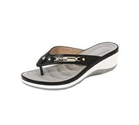 HAOLEI Womens Low Wedge Flip Flops Orthopedic Premium Toe Corrector Bunion Sandals Arch Support Toe Post Thong Sandals Beach Summer Sandals Shoes Slip On Fishman Sandals UK Size 3-7.5