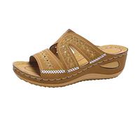 HAOLEI Womens Orthopedic Sandals Open Toe Leather Sandals, Orthopedic Bunion Corrector Sandal Slippers for Summer Outdoor Hiking Walking Beach & Pool Shoes, Brown, 4 UK