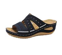 HAOLEI Womens Orthopedic Sandals Open Toe Leather Sandals, Orthopedic Bunion Corrector Sandal Slippers , Black, 5.5 UK