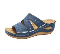 HAOLEI Womens Orthopedic Sandals Open Toe Leather Sandals, Orthopedic Bunion Corrector Sandal Slippers for Summer Outdoor Hiking Walking Beach & Pool Shoes, Blue, 3 UK