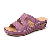 HAOLEI Womens Orthopedic Sandals Open Toe Leather Sandals, Orthopedic Bunion Corrector Sandal Slippers for Summer Outdoor Hiking Walking Beach & Pool Shoes UK Size 3-9, Purple