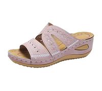 HAOLEI Womens Orthopedic Sandals Sale Clearance Open Toe Leather Sandals, Orthopedic Bunion Corrector Sandal Slippers for Summer Outdoor Hiking Walking Beach & Pool Shoes , Pink, 6.5 UK