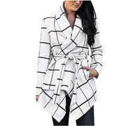 HAOLEI Womens Plaid Shacket Jacket Winter Fall Cover Coats with Belt Pocket Wool Blend Peacoat Elegant Business Work Jackets Ladies Checked Outwear Warm rap Coat