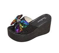 HAOLEI Women's Platform Slides Slippers High Heels Wedge Open Toe Slip On Mules Summer Casual Sandals Black Shoes Breathable Comfy Beach Sandals