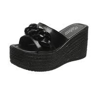 HAOLEI Women's Platform Slides Slippers High Heels Wedge Open Toe Slip On Mules Summer Casual Sandals Black Shoes Breathable Comfy Beach Sandals