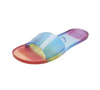 HAOLEI Women's Sandals & Slides,Flat Sandals Ladies Square Toe Holiday Summer Striped Sandal Casual Open Toe Sliders Backless Slip On Slippers Casual Clear Jelly Candy Beach Pool Shoes UK Sale