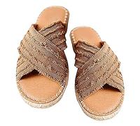 HAOLEI Women's Sandals & Slides Sale,Wide Fit Sandals Ladies Denim Upper Elegant Beach Holiday Summer Low Heel Casual Open Toe Sliders Backless Slip On Slippers Comfort Beach Pool Shoes UK Size 3-8