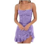 HAOLEI Womens Sparkly Dress Ruffled Mini Bodycon Evening Wedding Guest Dress Sequin Sleeveless Wrapped Dinner Dance Party Dress Elegant Ladies Glitter Sexy Prom Cami Dress Multicolor