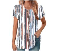 HAOLEI Womens Summer Tops Petal Short Sleeve Casual Crew Neck Shirts Boho Floral Printed T-Shirt Pleated Front Tunic Top Graphic Tees Tunics Vacation Outfits Blouses Ladies UK Clearance