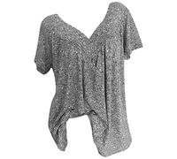 HAOLEI Women's Summer Tops UK Plus Size - Ladies Floral T Shirts Elegant Hide Belly Short Sleeve Casual Boho V Neck Tshirts Oversized Pleated Vacation Tunic Tops Going Out Boho Dressy Blouses Gray