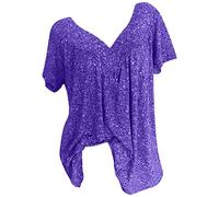 HAOLEI Women's Summer Tops UK Plus Size - Ladies Floral T Shirts Elegant Hide Belly Short Sleeve Casual Boho V Neck Tshirts Oversized Pleated Vacation Tunic Tops Going Out Boho Dressy Blouses Purple