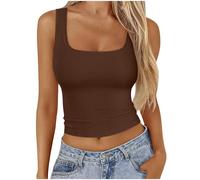 HAOLEI Womens Tank Tops Cropped Gym Vest Tops Ladies Square Neck Ribbed Sleeveless Tshirts Casual Sports Tunic Tops Camisoles Plain Blouses Basic Tee Summer Cami Tops Tanks UK Clearance