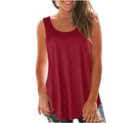 HAOLEI Womens V Neck Sleeveless Vest Top Square Neck Tops Sunflower Collarless Shirt T-Shirt Funny Strappy Vest Tops Ladies Basic Longline T Shirts Summer Tunic Blouse Red L
