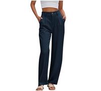 HAOLEI Work Trousers for Women UK Ladies Office Smart Stretch Suit Trousers Casual Straight Leg Tailored Palazzo Pants High Waist Yoga Dress Pants with Pockets Clearance Navy