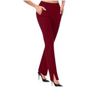HAOLEI Work Trousers Women UK Clearance Stretch Fit Plain Work Bottoms Elastic Waist Straight Leg Pull On Smart Casual Business Office Tapered Pants Ladies Work Trousers with Pockets Wine