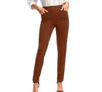HAOLEI Work Trousers Women UK Clearance Stretch Fit Work Bottoms Elasticated Waist Straight Leg Pull On Smart Casual Business Office Tapered Pants Ladies Work Trousers with Pockets Brown