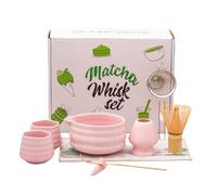 HAOLIIDA Matcha Set 9 Pieces, Pink Matcha Kit with Bamboo Matcha Whisk, Ceramic Bowl,Cup,Holder,Sieve & Scoop,Green Tea Set Complete Matcha Tea Making Kit, Gift for Macha Lovers,Mum,Her, Women