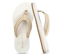 HAOLIRA Flip Flops for Women Comfortable Lightweight Arch Support Walking Thong Sandals Non-Slip Summer Ladies Slip On Beach Pool Slippers (Beige/White 41/UK 8)