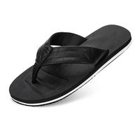 HAOLIRA Mens Flip Flops with Arch Support Leather Thong Sandals Comfortable Walking Non-Slip Summer Outdoor Slip on Slippers for Beach Pool UK Size 8-13 (03 Black 45/UK 12)