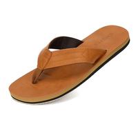 HAOLIRA Mens Flip Flops with Arch Support Leather Thong Sandals Comfortable Walking Non-Slip Summer Outdoor Slip on Slippers for Beach Pool UK Size 8-13 (03 Cow Yellow 45/UK 12)
