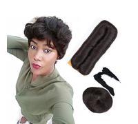 Haolocs 28 Pieces Real Hair Weaves with Top Closure, 27 Pieces, Real Hair, Blonde, Brazilian Virgin Hair Binding Wavy Curly Short Real Hair Bundles with Closure with Closure, Free Wig (2)