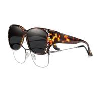 HAOLOTA Women's Polarized Fit Over Sunglasses with Rhinestone, Sun Glasses for Prescription Glasses UV400 Protection, M Size Brown Tortoise Frame Grey Lens, normal