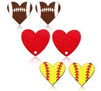 haolry Heart Earrings Lightweight Wood Sports Earrings Football Soccer Basketball Baseball Earrings Set for Women for Sports Ball Fans Lovers 3 Pairs, Grey Yellow Red