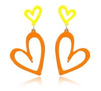 Haolry Neon Heart Earrings for Women Acrylic Neon Earrings 80s 90s Outfit for Women Glow Party Accessories Gifts Hot Pink Orange Green Yellow, S, Acrylic, No Gemstone