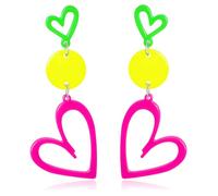 Haolry Neon Heart Earrings for Women Acrylic Neon Earrings 80s 90s Outfit for Women Glow Party Accessories Gifts Hot Pink Orange Green Yellow, S, Acrylic, No Gemstone