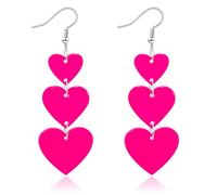 Haolry Neon Heart Earrings for Women Acrylic Neon Earrings 80s 90s Outfit for Women Glow Party Accessories Gifts Hot Pink Orange Green Yellow, S, Acrylic, No Gemstone