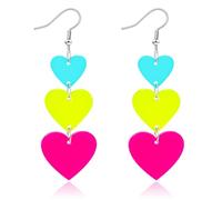 Haolry Neon Heart Earrings for Women Acrylic Neon Earrings 80s 90s Outfit for Women Glow Party Accessories Gifts Hot Pink Orange Green Yellow, S, Acrylic, No Gemstone