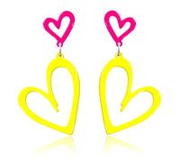 Haolry Neon Heart Earrings for Women Acrylic Neon Earrings 80s 90s Outfit for Women Glow Party Accessories Gifts Hot Pink Orange Green Yellow, S, Acrylic, No Gemstone