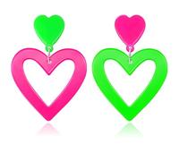 Haolry Neon Heart Earrings for Women Acrylic Neon Earrings 80s 90s Outfit for Women Glow Party Accessories Gifts Hot Pink Orange Green Yellow, S, Acrylic, No Gemstone