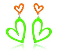 Haolry Neon Heart Earrings for Women Acrylic Neon Earrings 80s 90s Outfit for Women Glow Party Accessories Gifts Hot Pink Orange Green Yellow, S, Acrylic, No Gemstone