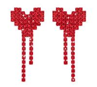 Haolry Red Bow Heart Earrings for Women, Sparkly Rhinestone Earrings,Long Dangle Tassels Earrings,Wedding Party Birthday Valentines Gifts for Her, Copper, No Gemstone