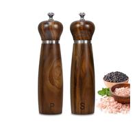 Haomacro Salt and Pepper Grinder Set of 2,8Inch Updated Wooden Pepper Mill Shaker,Modern Oak Wood Salt Mill Pepper Grinder Set Refillable with Adjustable Ceramic Rotor