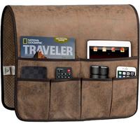 HAOMAIJIA Anti Slip Sofa Armrest Organizer Arm Chair Bedside Caddy Storage Organizer For Recliner Couch With 6 Pockets For Cell Phone Tv Remote Control Magazines (brown)