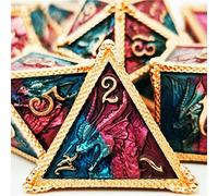 HAOMEJA DND Dice Metal Dragon Set Dice 7 Role Playing Dice D&D Solid Dice Dungeons and Dragons (Red Copper Blue Purple)