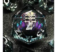 HAOMEJA Skull D&D Monster Resin Dice Set DND Skeleton 7 PCS Sharp Edges Dice with Gift Dragon Eye Bag Apply to Dungeons and Dragons Role Playing Game Gift (Skull B & Black)