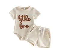 Haomibacu Infant Baby Boy Summer 2pcs Outfits Lil Bro Romper Shorts Set (Apricot, 3-6 Months)