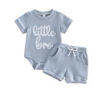 Haomibacu Infant Baby Boy Summer 2pcs Outfits Lil Bro Romper Shorts Set (Sky Blue, 9-12 Months)