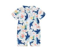 Haomibacu Infant Toddler Baby Boy Girl Swimsuit UPF 50+ Sun Protection One Piece Zipper Bathing Suit Shark Fish Print Short Sleeved One-Piece Beach Swimsuit (Blue, 6-12 Months)