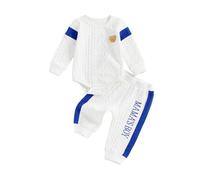 Haomibacu Mama's Boy Outfits Newborn Infant Baby Boy Fall Clothes Cute Bear Letter Embroidery Knitted Texture Long Sleeve Romper Pants Set (Blue, 3-6 Months)